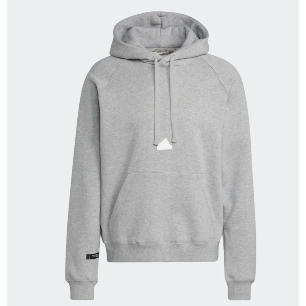 New Adidas Mens Grey FL Hoodie Pullover Size Medium White Logo Drawstring NWT